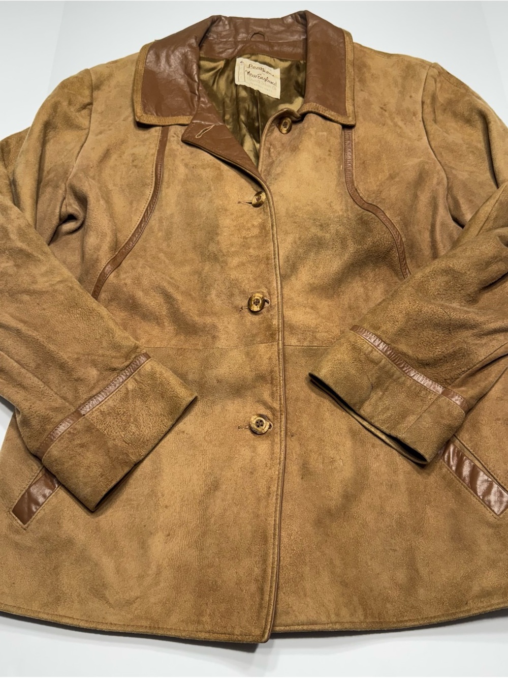 Suede Leather-Trim Women's Jacket in Tan